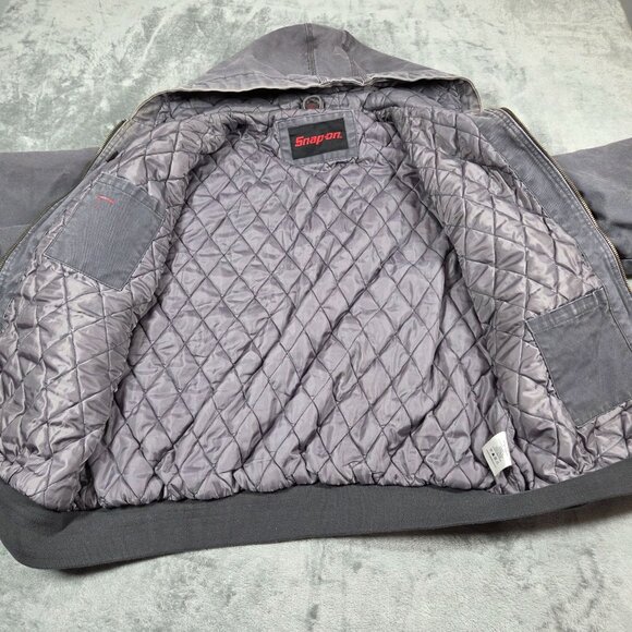 Snap On Tools Jacket Mens XL Gray Distressed Quilt Lined Hooded Canvas Coat - Picture 10 of 16
